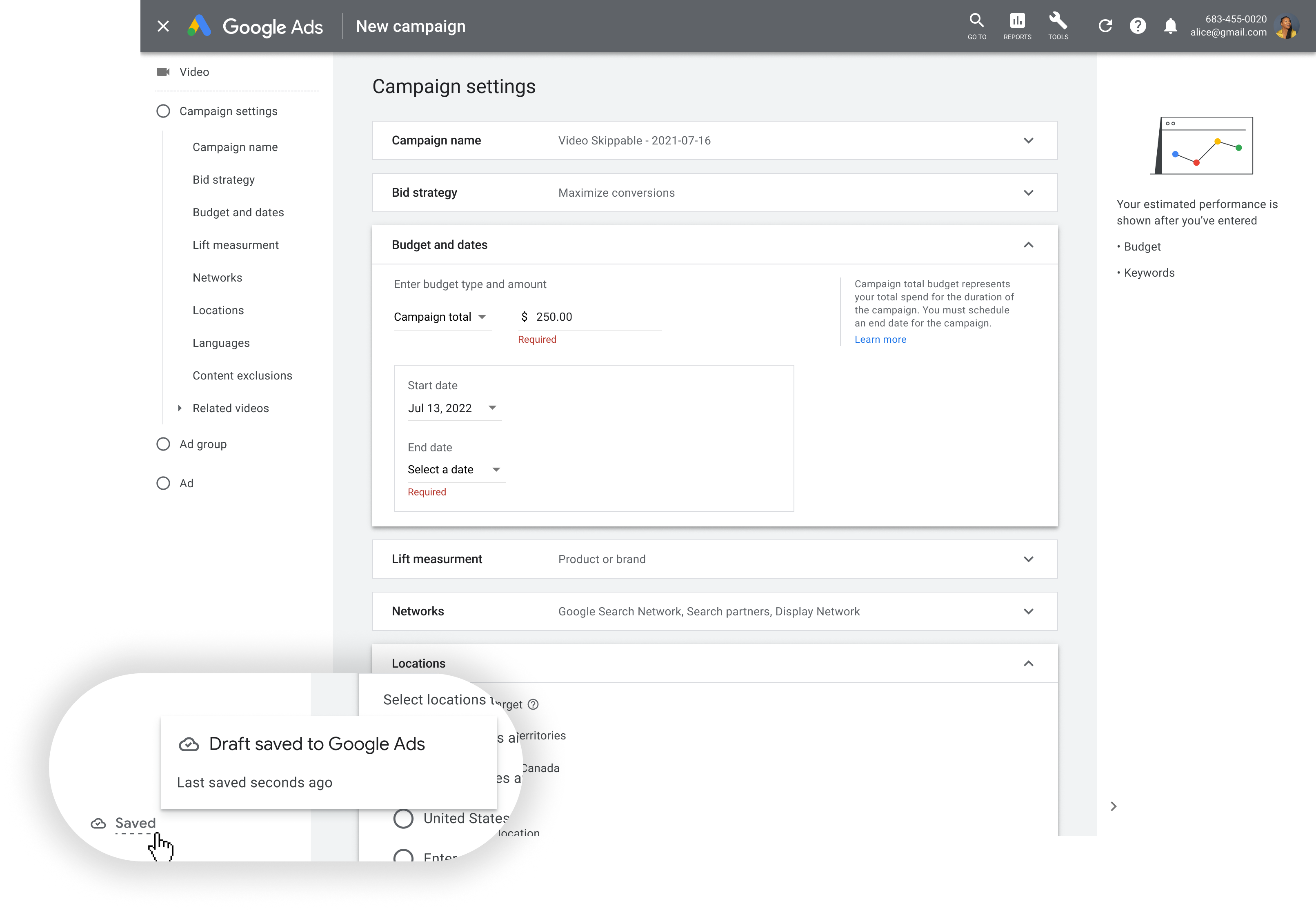 Google Ads UI